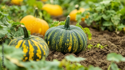 hand planting pumpkin seed of marrow in the vegetable garden photo