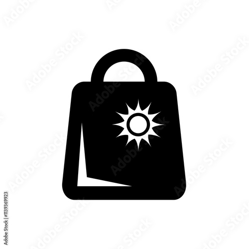 The shopping bag icon is black, with an elegant design, and is suitable as an additional element in your design.