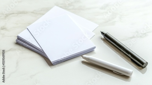 Blank Index Cards and Markers on White Background photo