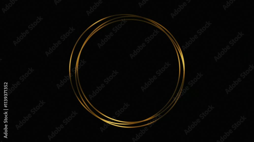 Golden line frame. Circle line border. Line art. Gold. Isolated on black background. Animated round line. Copy space. Elegance and sophistication. For photos, invitations, or art. A sleek, luxurious.
