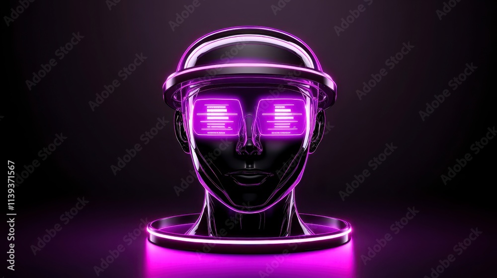 Obraz premium Neon Cyberpunk AI Head Futuristic Technology Concept