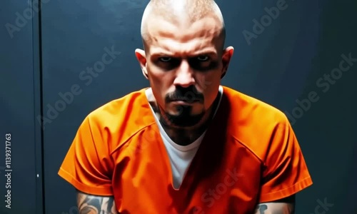 a prisoner wearing an orange shirt in a prison
