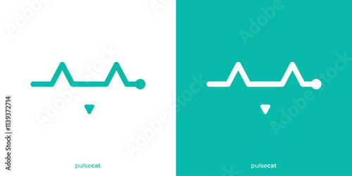 Creative Cat Pulse Logo. Abstract Cat Face and Pulse with Lineart Outline Style. Pet Care Logo Design Template. 