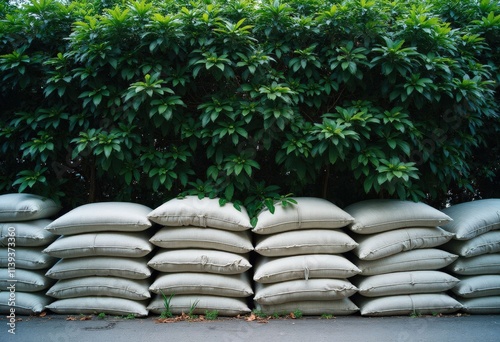 Sandbags and Lush Greenery Wall
