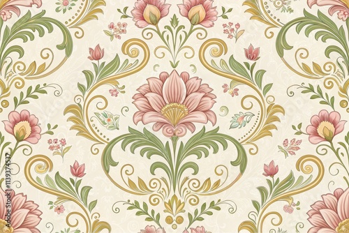 Wallpaper Mural Elegant Floral Damask Pattern with Pink Flowers and Gold Accents A Seamless Design for Textile and Wallpaper Torontodigital.ca