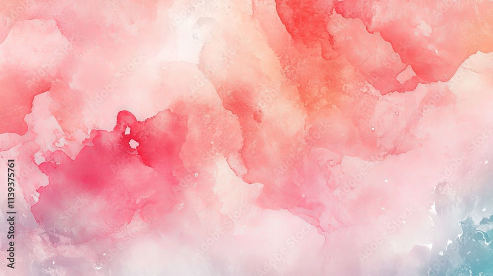 Fototapeta premium Vibrant paper art invitation template featuring colorful coral watercolor background with soft pink tones, ideal for wallpaper, artistic designs, and grunge-textured projects