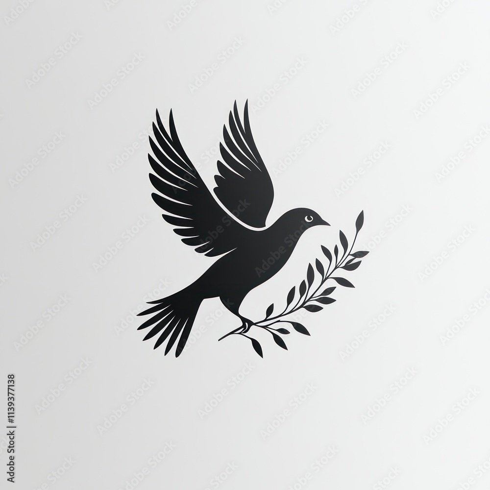 Obraz premium Silhouette of a dove carrying an olive branch.