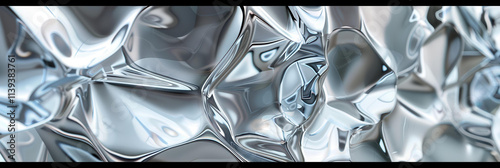 Abstract Silver Liquid Metal: Glossy Chrome Texture Background photo