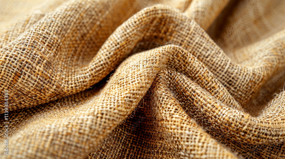 A detailed close-up of natural jute fabric in warm golden tones, showing the rough texture and organic feel of the material, with visible woven fibers. A detailed close-up of natural jute fabric in warm golden tones, showing the rough texture and organic feel of the material, with visible woven fibers.