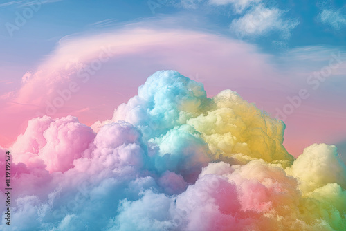 Whimsical sky with soft, puffy clouds in pastel colors, great for a dreamy vibe photo