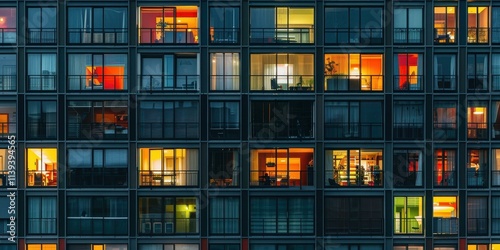 City Night Lights: Apartment Building at Dusk
