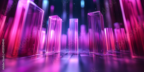 Abstract Purple Glass Cityscape  Digital Art Background