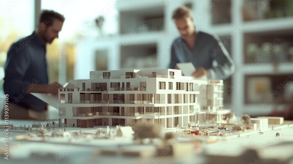 Architects Reviewing Modern Building Model Architects Reviewing Modern Building Model