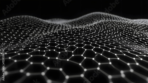 
Network connection concept black background vector illustration. Futuristic hexagon perspective wide angle lanscape. Futuristic honeycomb concept. 3d landscape. Big data digital background