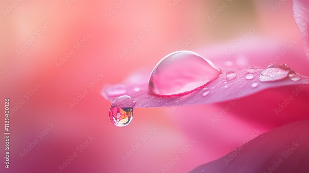 Water Droplet on Pink Petal with Blurred Background Water Droplet on Pink Petal with Blurred Background