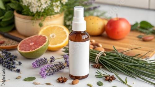 cosmetic serum toner oil cleanser​ tube natural ingredient photo setup white label blank brand mock up 