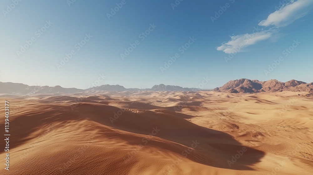 Fototapeta premium A Serene Desert Landscape with Golden Dunes Stretching into the Horizon