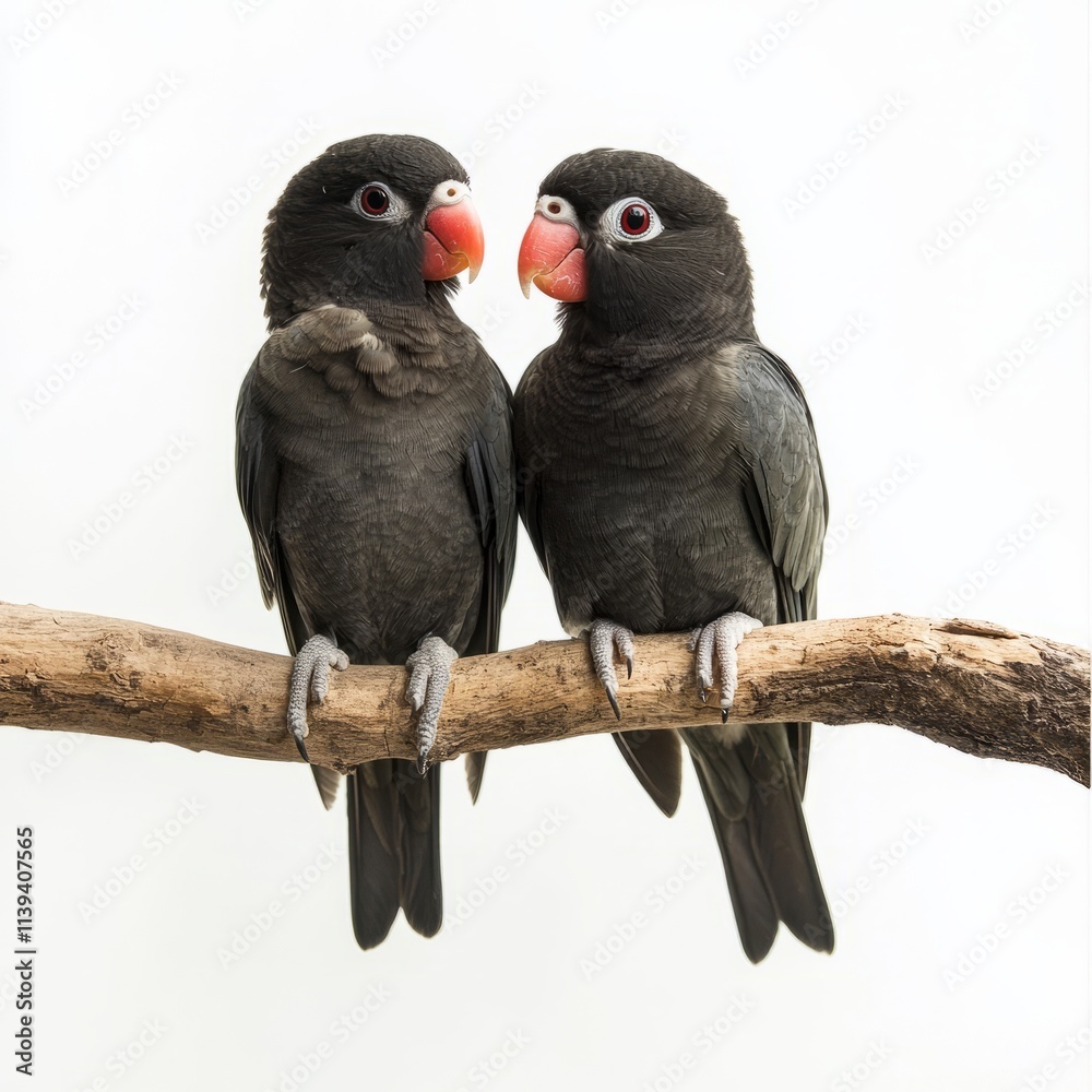 Lovebirds sitting on a branch isolated on white background Lovebirds sitting on a branch isolated on white background
