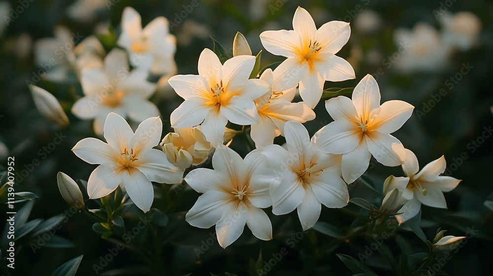Garden design flourishes with elegant white flowers, captured in soft golden light. This serene scene evokes calmness and natural beauty, inviting tranquility. Garden design flourishes with elegant white flowers, captured in soft golden light. This serene scene evokes calmness and natural beauty, inviting tranquility.