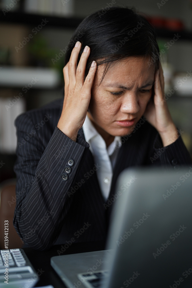 Asian businesswoman sits on chair stressed during working Asian businesswoman sits on chair stressed during working
