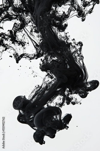 Abstract ink splatters in black on a white background creating a dynamic effect photo