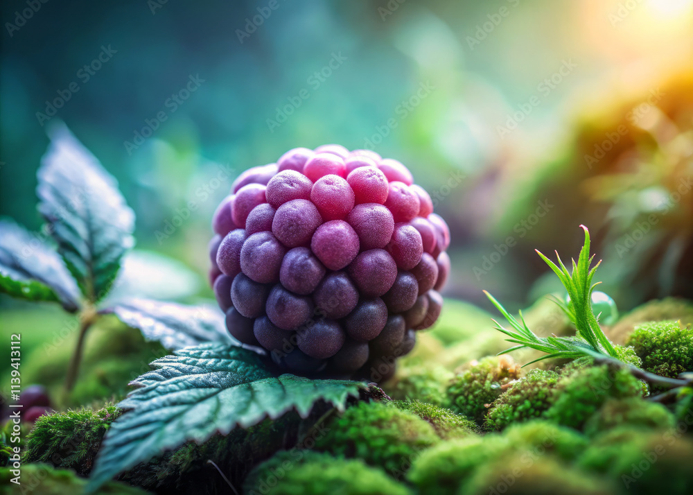 close up shot of matte quartz berry resting on lush green moss, surrounded by vibrant leaves, capturing beauty of nature in soft sunlight close up shot of matte quartz berry resting on lush green moss, surrounded by vibrant leaves, capturing beauty of nature in soft sunlight
