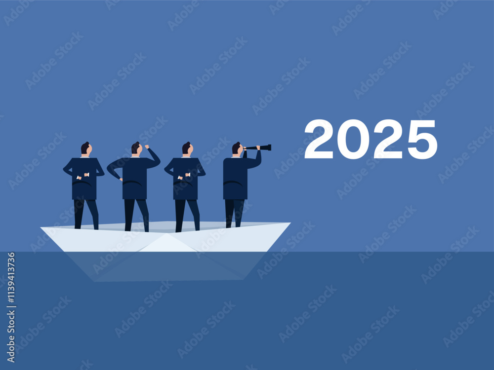 leader navigate in ship with employee business person looking for future new year company leadership looking at 2025 telescope leader navigate in ship with employee business person looking for future new year company leadership looking at 2025 telescope