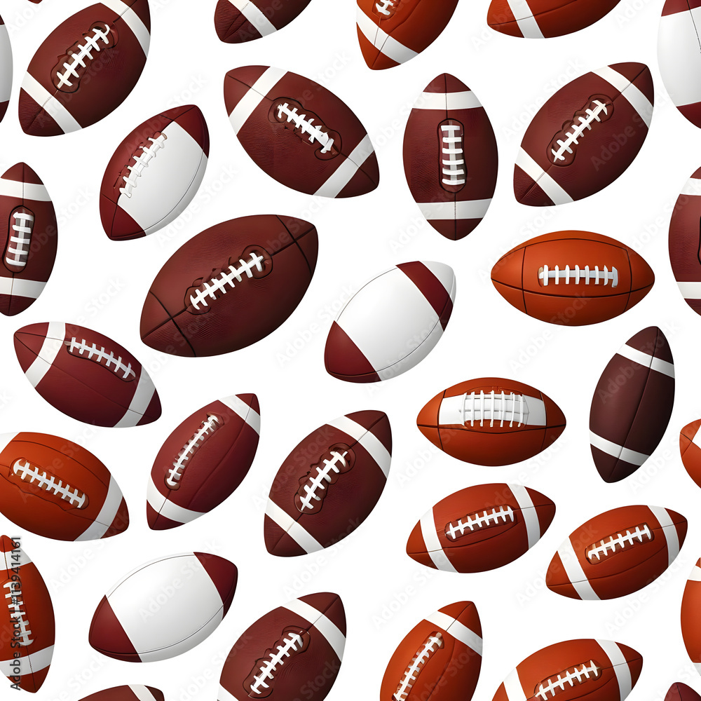 Vector seamless pattern background with cartoon-style brown American football balls.