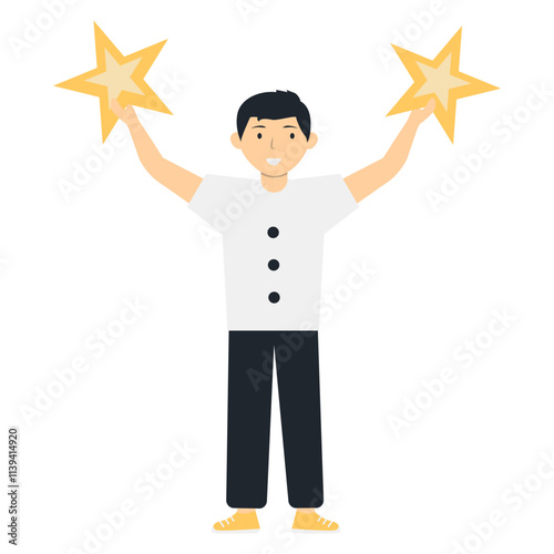 Person Giving Star for Customer Review Rating. Vector Character Illustration