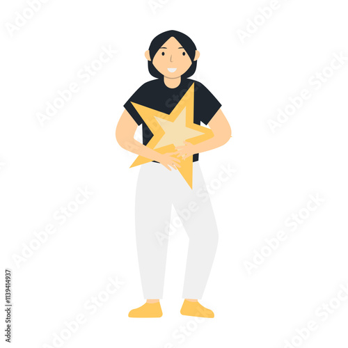 Person Giving Star for Customer Review Rating. Vector Character Illustration
