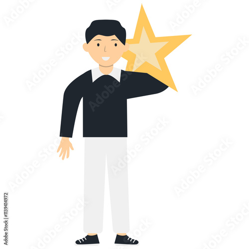 Person Giving Star for Customer Review Rating. Vector Character Illustration