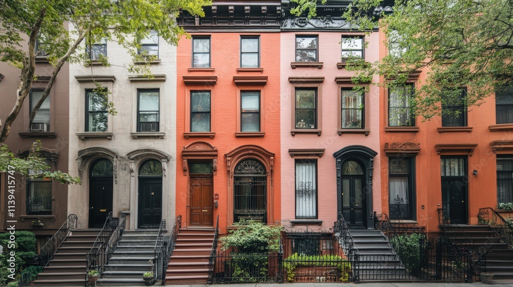 Fototapeta premium Colorful Townhouses Line A City Street