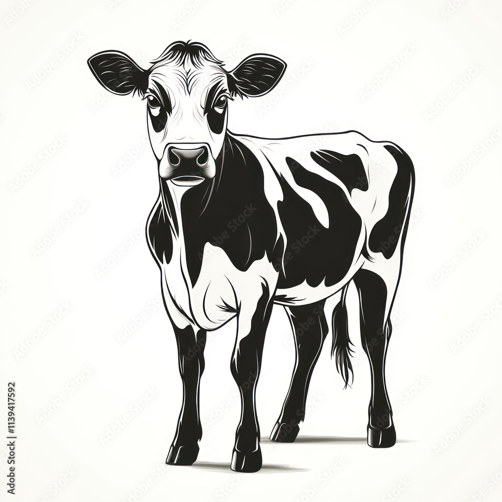 Fototapeta premium Black and white illustration of a calf.