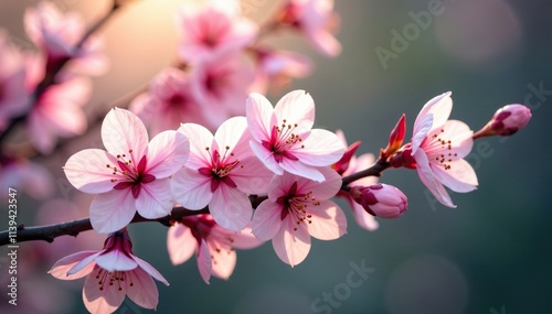 Delicate pink cherry blossoms dance in the wind, flowers, nature