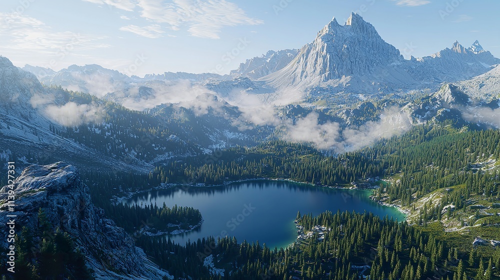 Aerial View of Lago Antorno Dolomites Lake and Mountain Aerial View of Lago Antorno Dolomites Lake and Mountain
