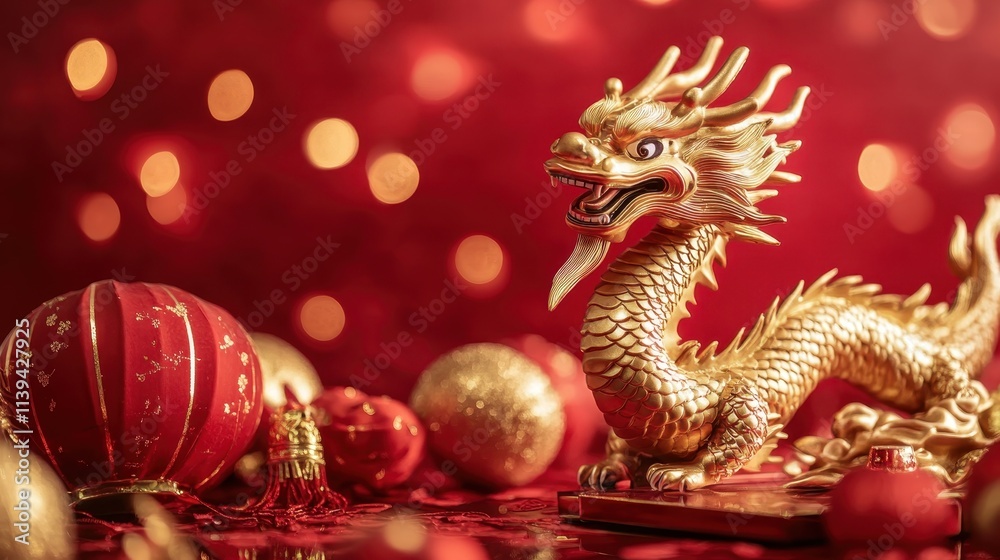 Fototapeta premium Chinese new year 2025 concept,Red snake flat lay top view, Happy Chinese new year with Red envelope and gold ingot,blessing, wealth on red background with copy space for your text.