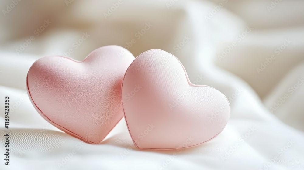 Obraz premium Soft pink hearts layered over a white background, creating a minimalist, affectionate design.