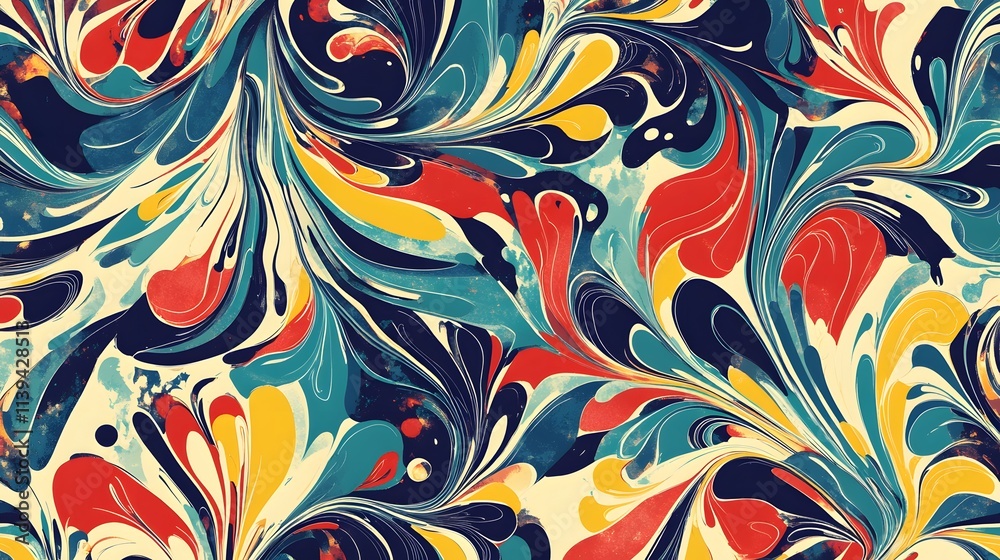 Abstract Marbling Art Swirls Of Red Yellow Blue And Cream Colors Abstract Marbling Art Swirls Of Red Yellow Blue And Cream Colors