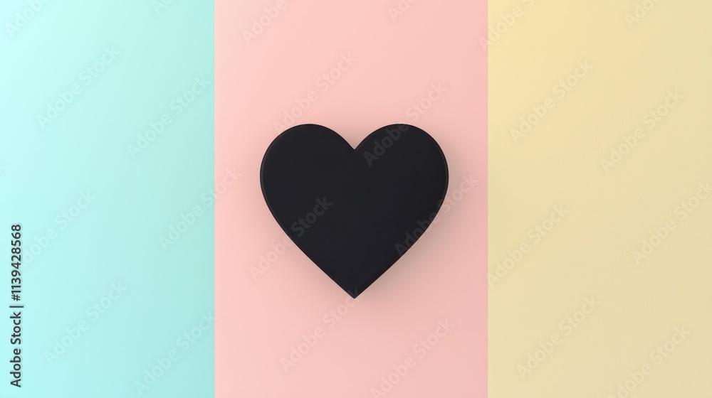 Thin black heart icon at the center of a solid pastel block with a minimalist look. Thin black heart icon at the center of a solid pastel block with a minimalist look.