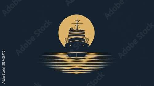 An elegant vector icon of a cargo vessel at sea, with neatly stacked containers, designed for shipping and expedition themes photo