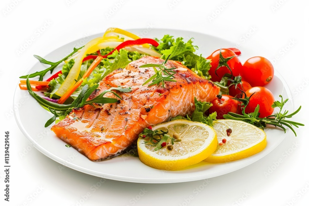 Grilled Salmon with Lemon and Vegetables Grilled Salmon with Lemon and Vegetables