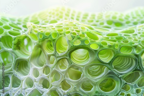 Cell Wall: A detailed shot of the thick, rigid plant cell wall made of cellulose, providing structural support and protection, with the plasma membrane visible underneath