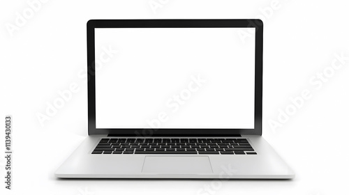 A laptop with a blank screen isolated against a white background.