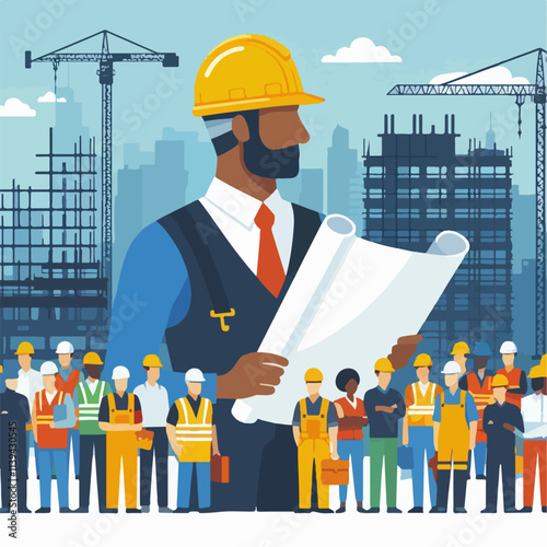 Illustration of a workers in a building