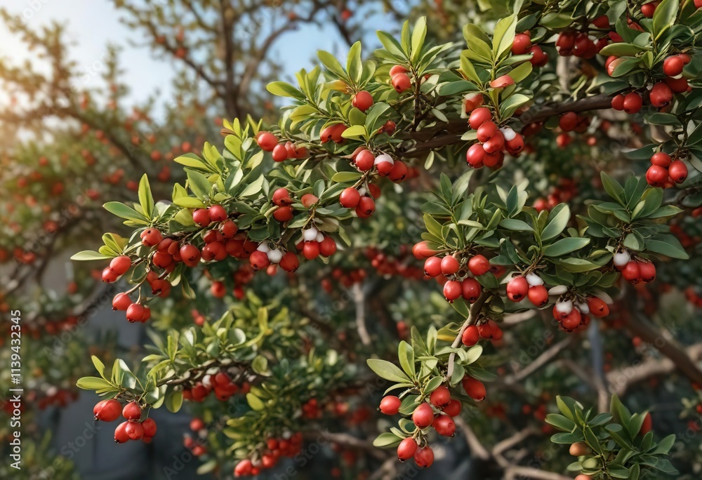 Low-growing Arctostaphylos uva ursi with red berries, acidic soils, kinnikinnick, bearberry Low-growing Arctostaphylos uva ursi with red berries, acidic soils, kinnikinnick, bearberry