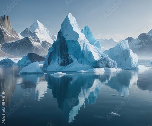Frosty blue iceberg with cracks spreading across its surface, creating a sense of fragility and impermanence, cracks, frosty