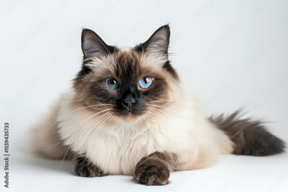 Fototapeta premium Fluffy Siamese cat isolated on white
