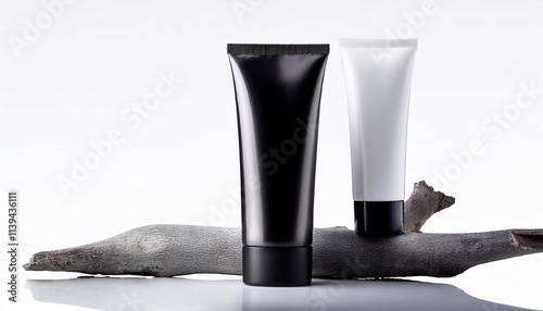 Sleek cosmetic tubes in black and white, creating a modern aesthetic