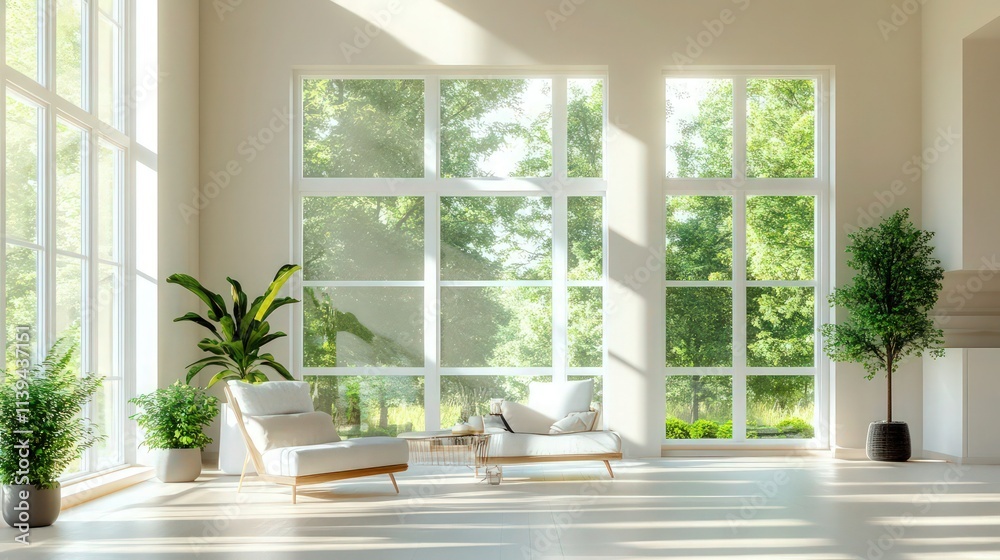 A bright, airy living room interior with modern design elements, large windows flooding the space with natural daylight and a clean aesthetic. A bright, airy living room interior with modern design elements, large windows flooding the space with natural daylight and a clean aesthetic.