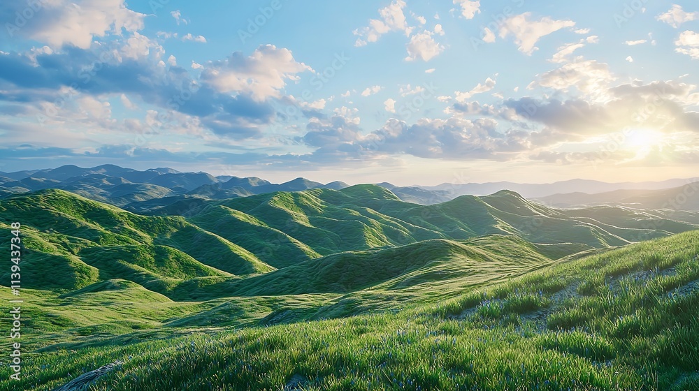Obraz premium Amazing Landscape with Green Hills and Blue Sky